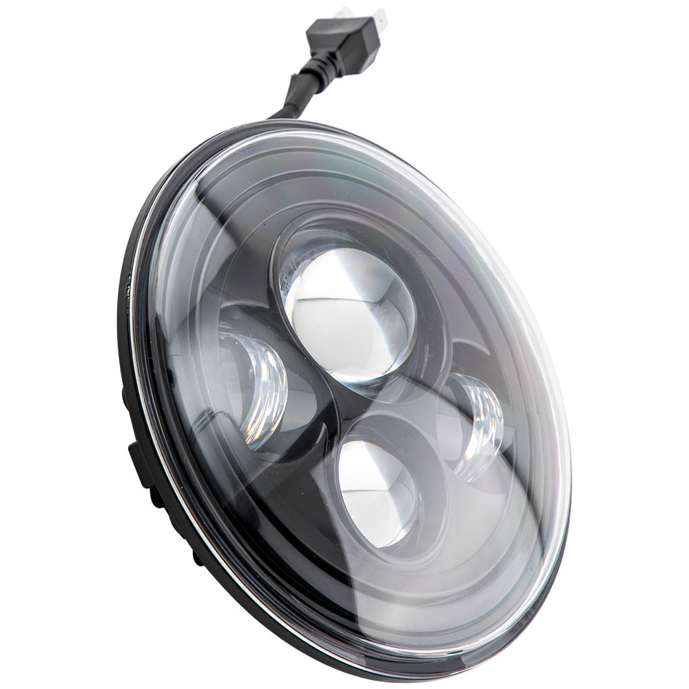 Black 7 Inch Round LED Headlight Hi/Lo Beam compatible for Jeep Wrangler JK TJ 1997-2018