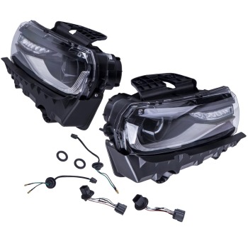 Front Headlight Housing Set compatible for Chevy Camaro 2014 2015 w/Sequential Turn Signal