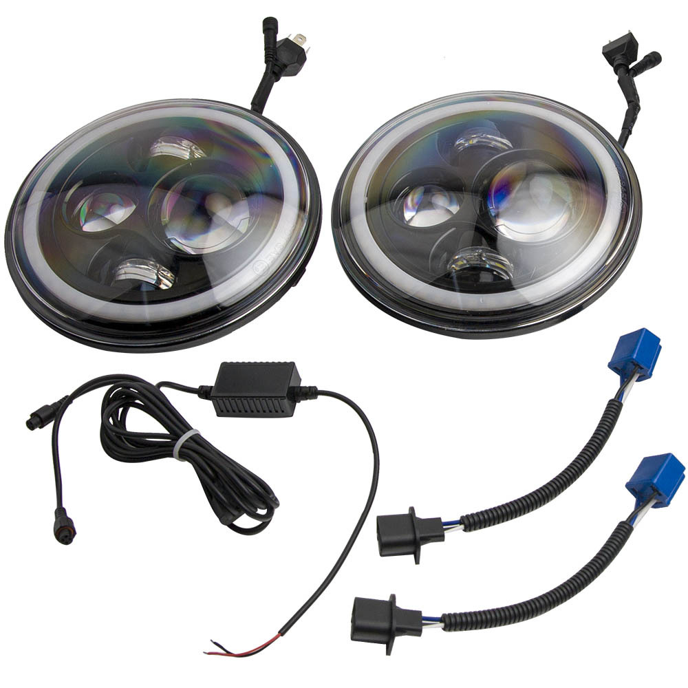 7 Round LED Headlights compatible for Jeep Wrangler JK TJ 1997-2014 Turn Signal 2400LM