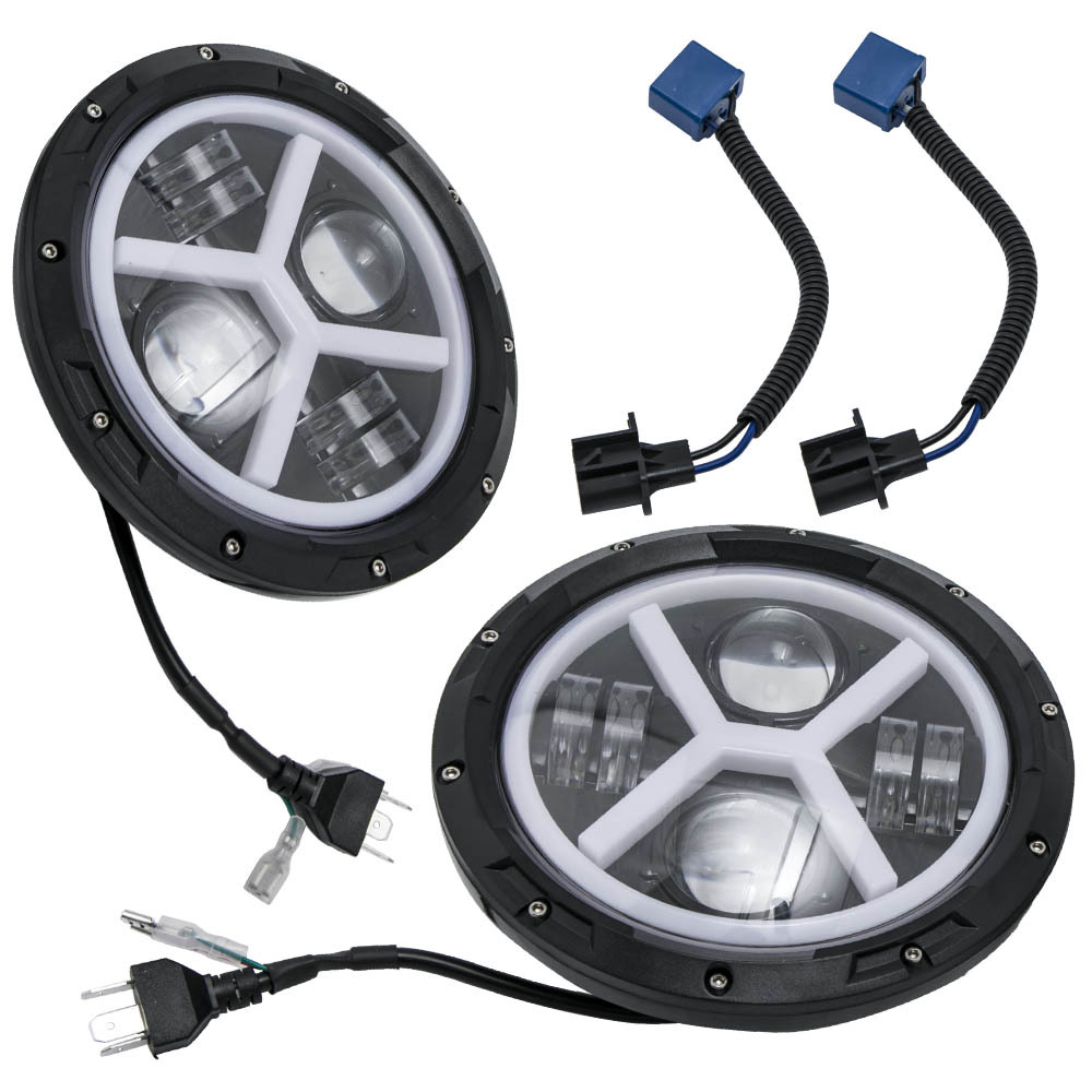 Clear LED Headlight Pair compatible for Jeep Wrangler TJ LJ JK CJ7 7inch Round 1976-2015