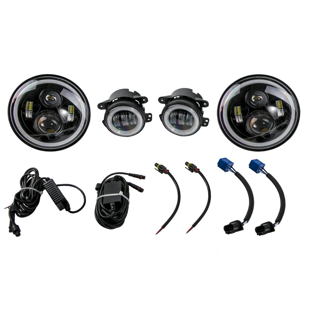 LED Light Package H6024 H6017 compatible for Jeep Wrangler JK 2007-2018 Black Housing
