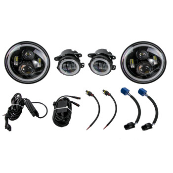 LED Light Package H6024 H6017 compatible for Jeep Wrangler JK 2007-2018 Black Housing