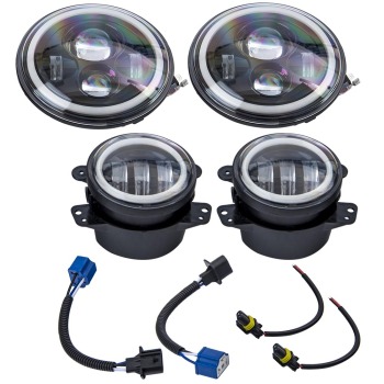 LED Headlight Fog Light Set compatible for Jeep Wrangler JK 2007-2018 IP68 Turn Signal