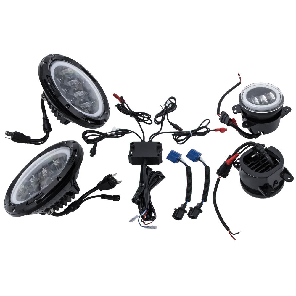 7inch RGBHeadlights + Fog Lights compatible for Jeep Wrangler TJ LJ 1997-2006 12-24V DC