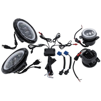 7inch RGBHeadlights + Fog Lights compatible for Jeep Wrangler TJ LJ 1997-2006 12-24V DC