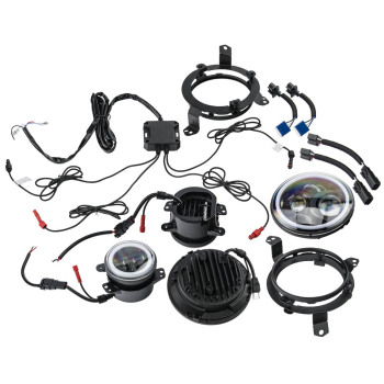 7inch LED Headlight + Fog Light Set compatible for Jeep Wrangler TJ 1997-2006 RGB Angel Eye