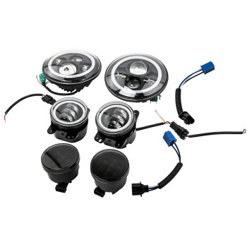 7 LED Headlamp + 4 Fog Light Assembly compatible for Jeep JK Wrangler Sahara 2010-2015