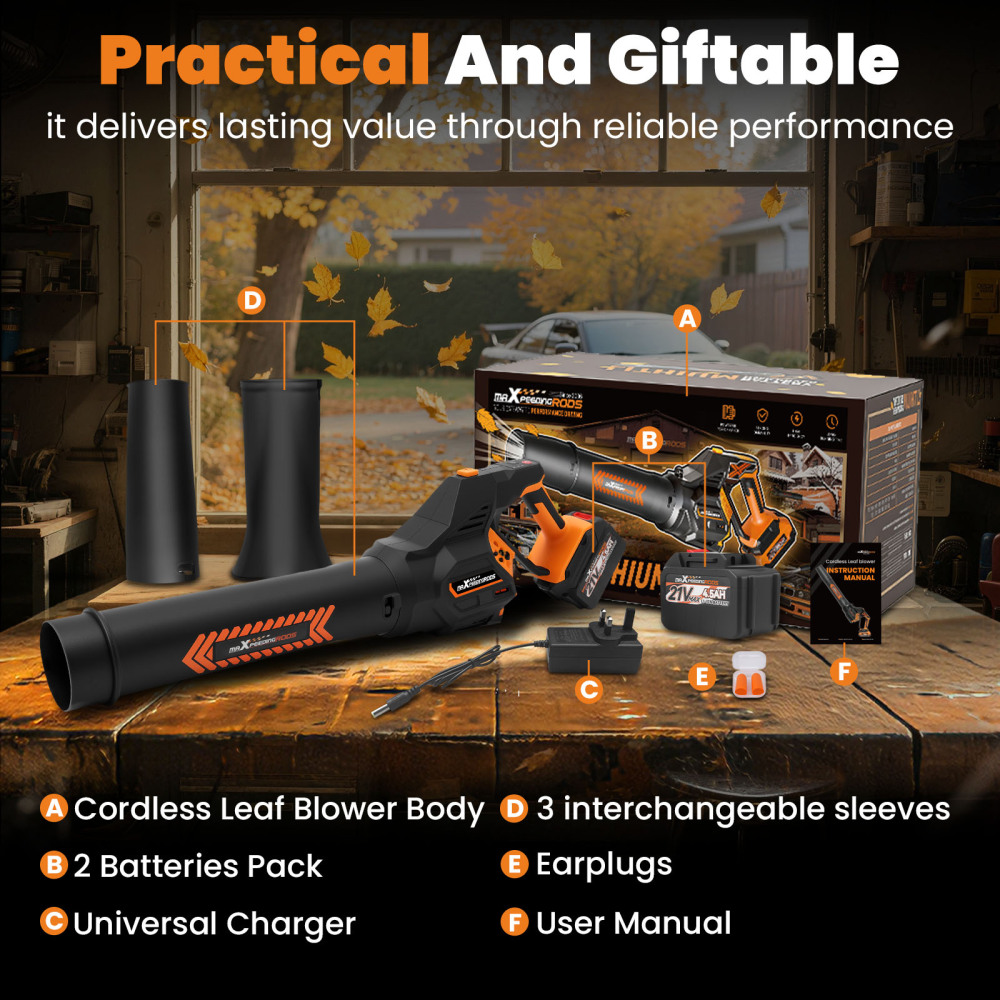 Cordless Leaf Blower 160MPH 580CFM 21V 2Battery 4500mAh 3 Tube Brushless