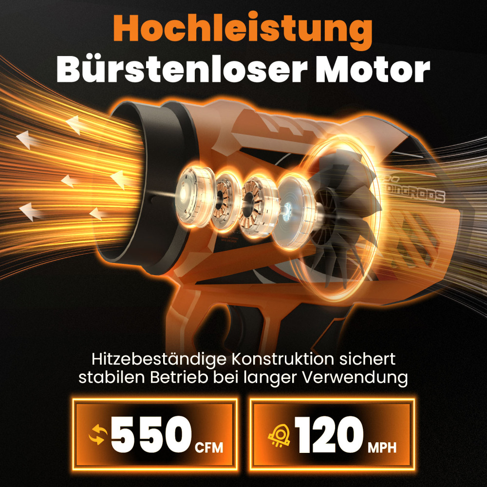 Soffiatore Elettrico Foglie 21V 4000mAh 32000RPM 385CFM Condotto Aria Incluso