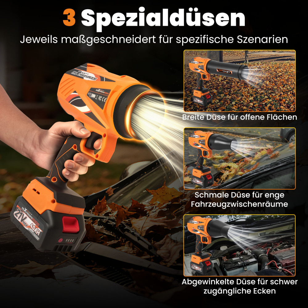 Soffiatore Elettrico Foglie 21V 4000mAh 32000RPM 385CFM Condotto Aria Incluso