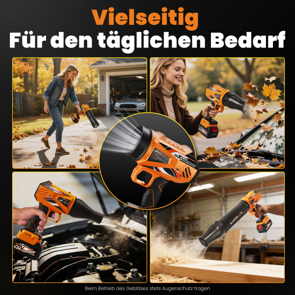 Soffiatore Elettrico Foglie 21V 4000mAh 32000RPM 385CFM Condotto Aria Incluso