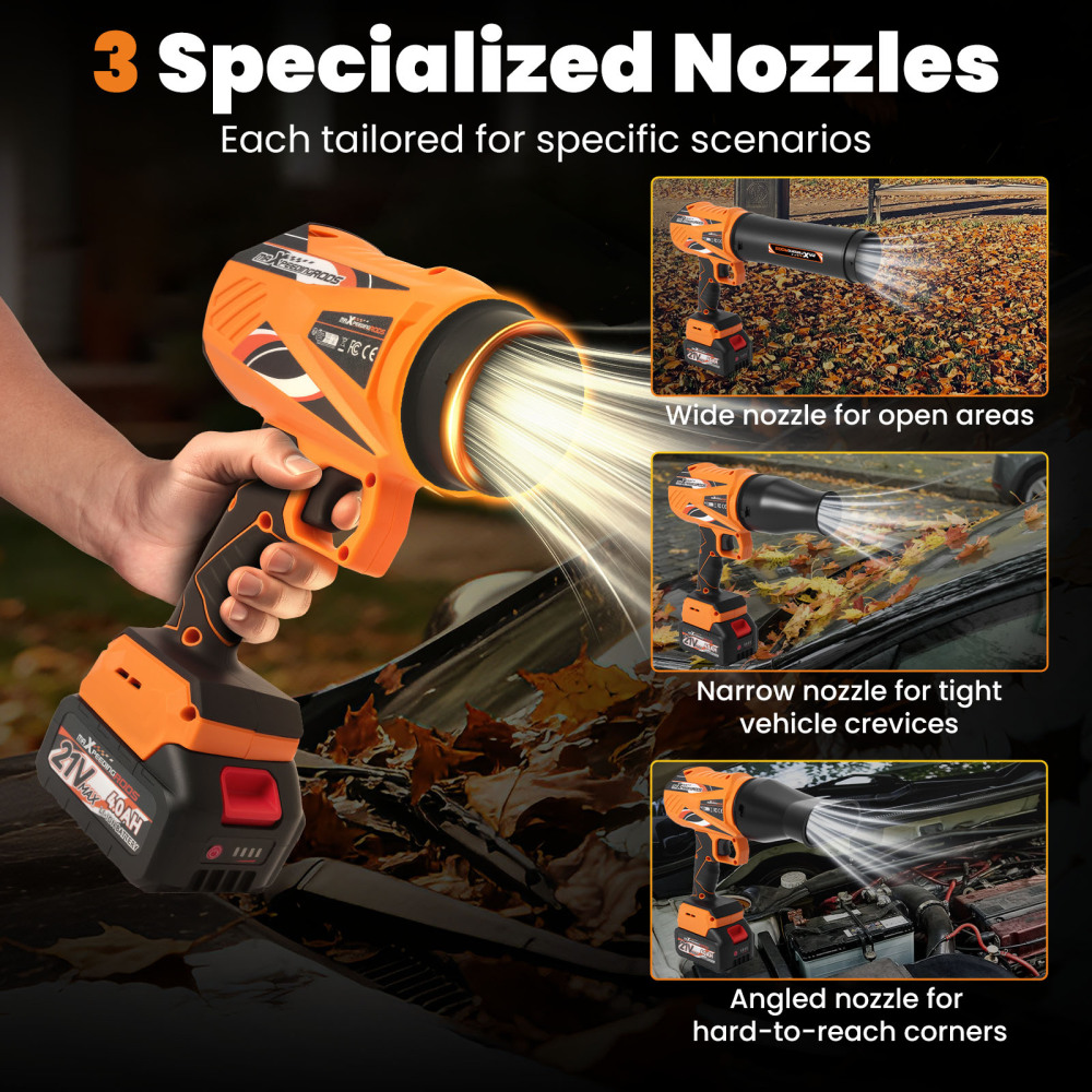 550 CFM Brushless Cordless Leaf Blower 21V 32000RPM 4000mAh 2Battery 220V