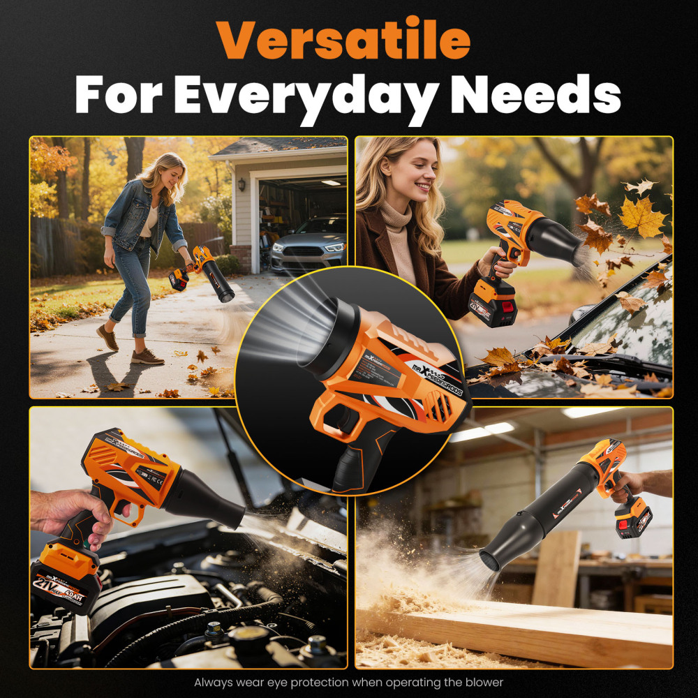 550 CFM Brushless Cordless Leaf Blower 21V 32000RPM 4000mAh 2Battery 220V