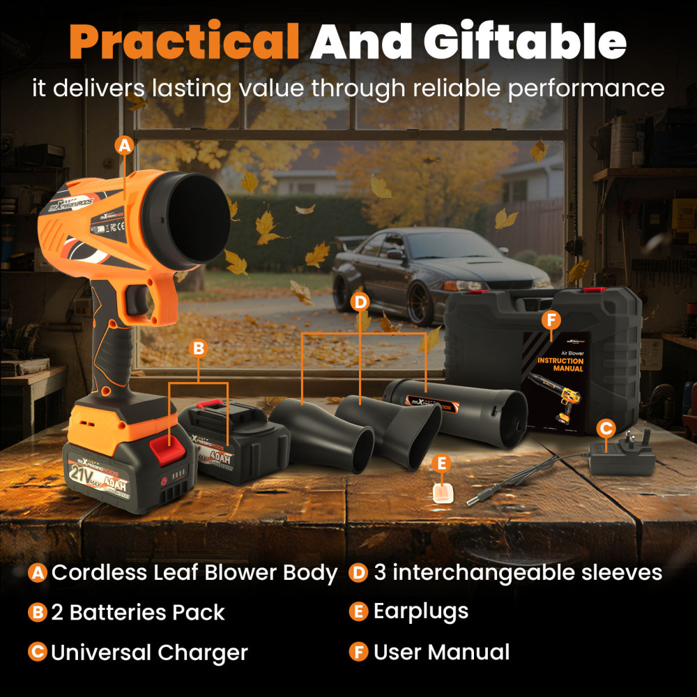 550 CFM Brushless Cordless Leaf Blower 21V 32000RPM 4000mAh 2Battery 220V