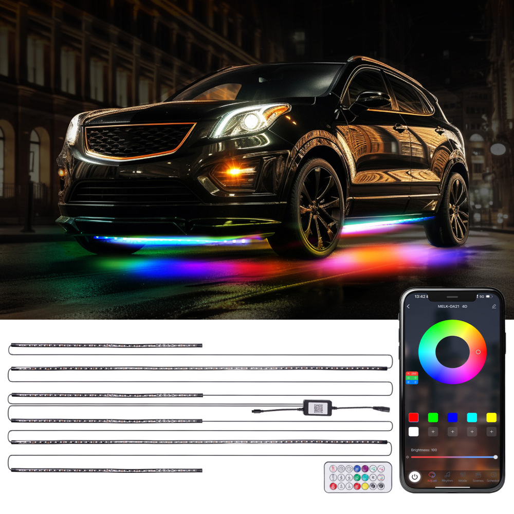 6Pcs Waterproof 12V RGB LED Lights Strip Neon Kit Underbody Under Glow Remote