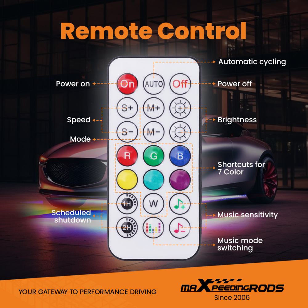 6Pcs Waterproof 12V RGB LED Lights Strip Neon Kit Underbody Under Glow Remote