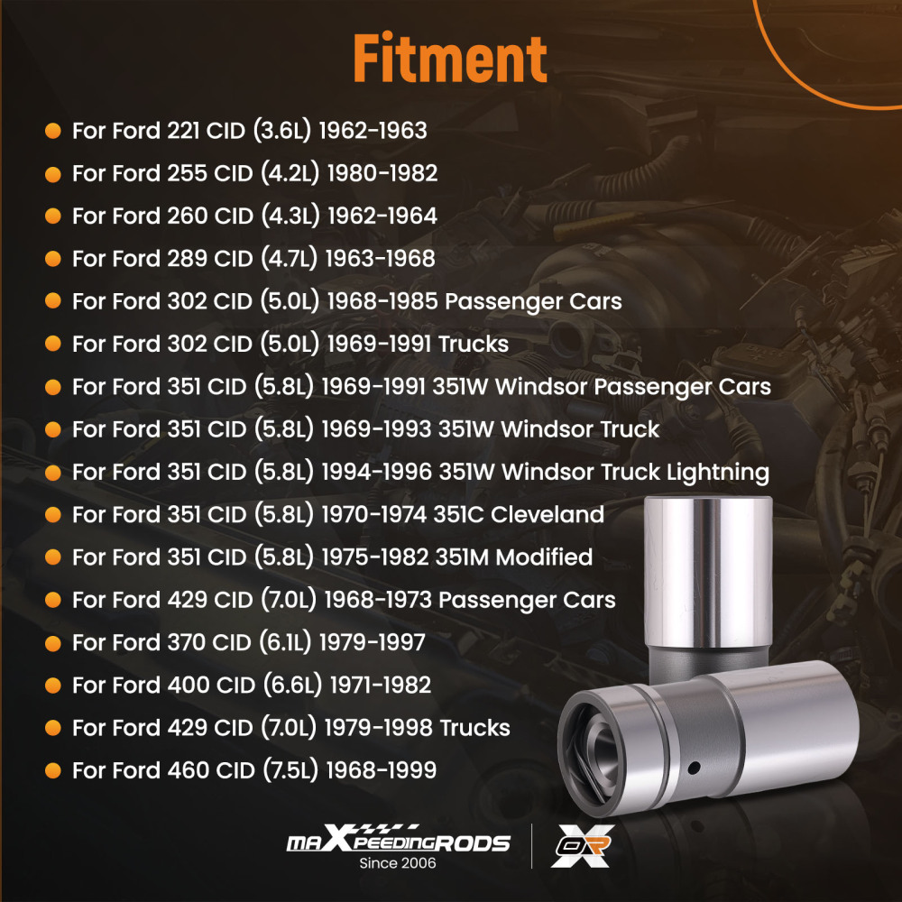 Engine Valve Lifters compatible for Ford Windsor Cleveland 289 302 351W 460 Melling VL35