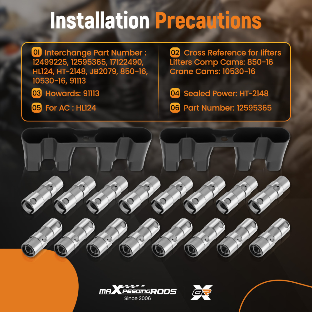 12499225 HL124 LS7 LS2 16pcs compatible for Hydraulic Roller Lifters w/ 4 Trays