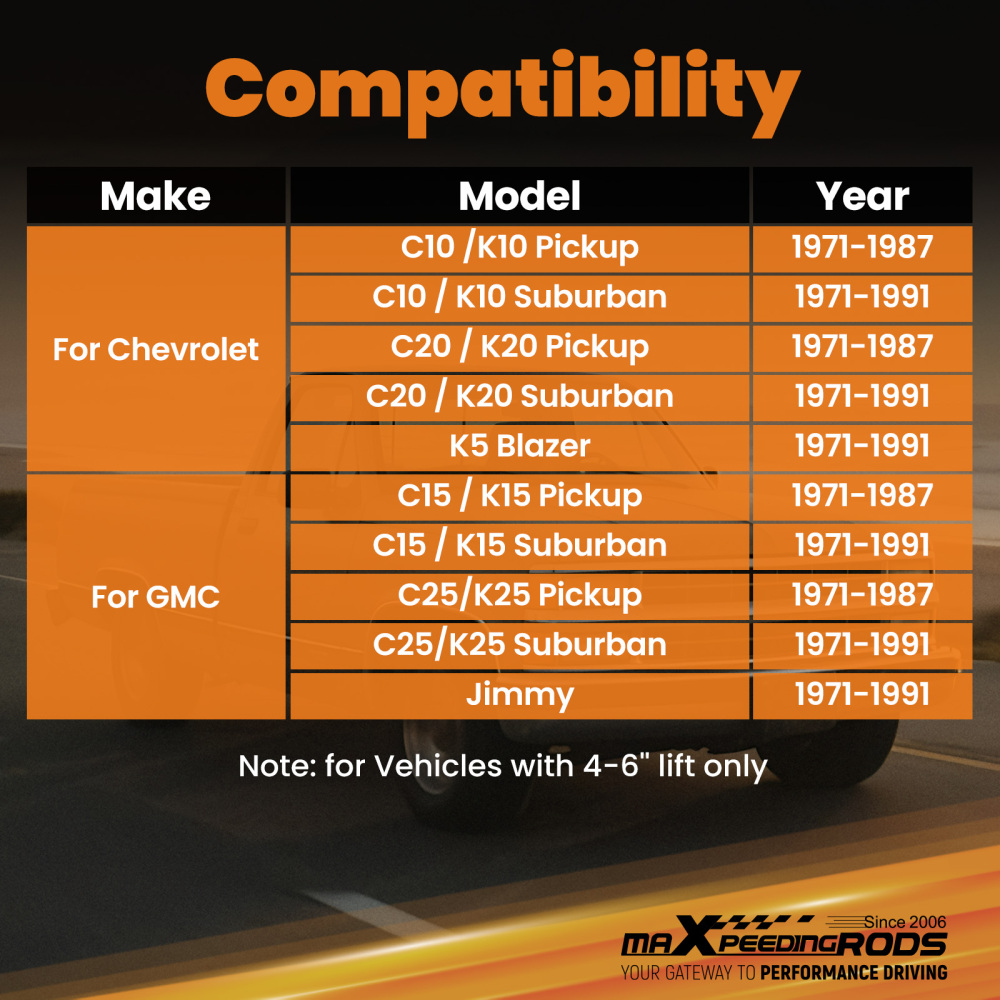 Front Braided Brake Lines compatible for GMC C K 15 25 Jimmy 1971-87 w/ 4-6 Lift Kit