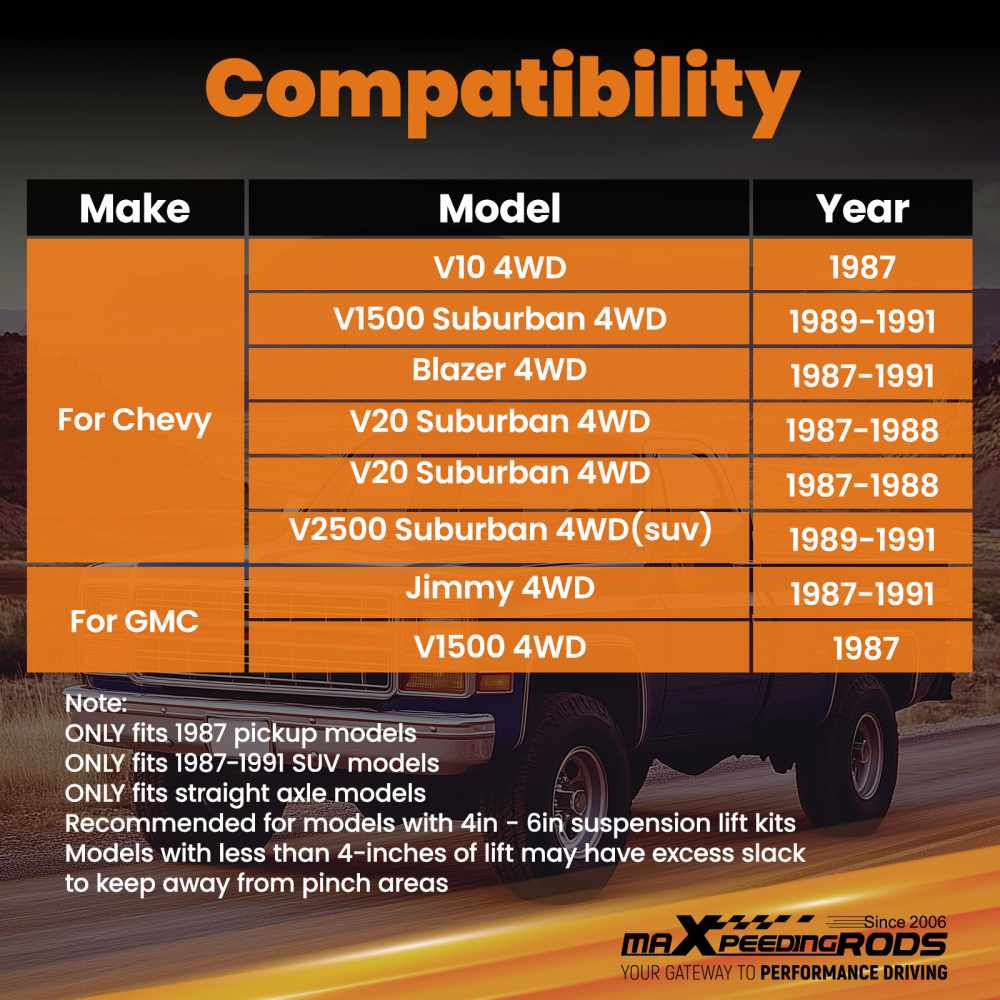 Extended Brake Lines Kit compatible for Chevy Blazer compatible for GMC Jimmy 4WD 1987-1991 4-6 Lift