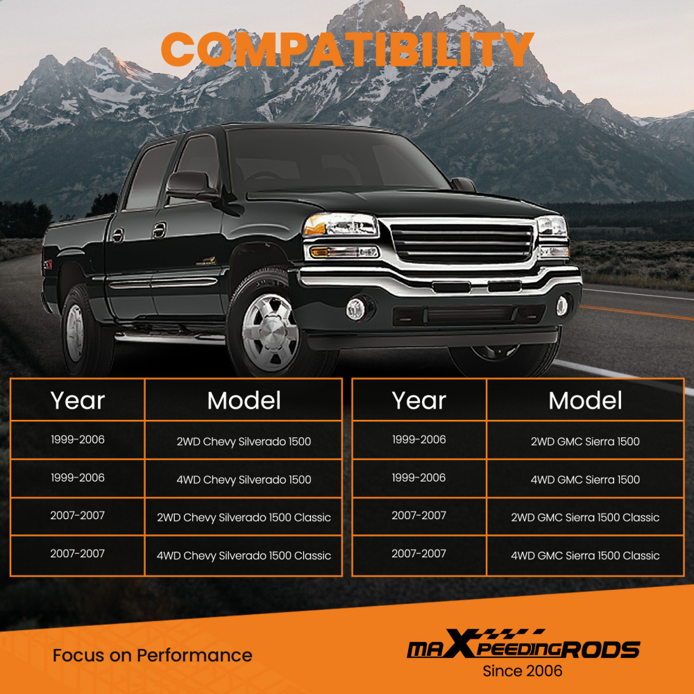 2.5-6 Rear Shock Absorbers compatible for Chevy Silverado GMC Sierra 1500 99-06