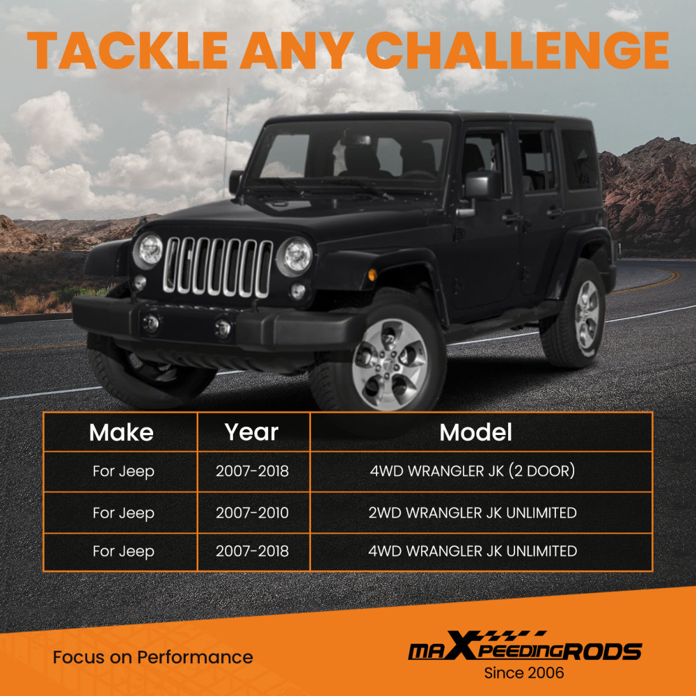 Front Rear Shock Absorbers compatible for Jeep Wrangler JK 07-18 w/ 3-4.5 Lift Set of 4