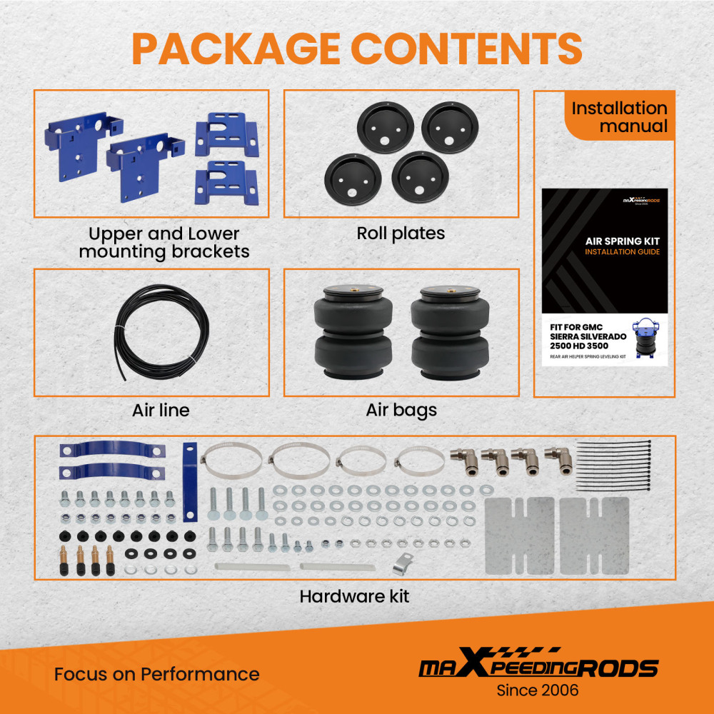 Rear Air Helper Spring Bag Leveling Kit compatible for Chevy Silverado 2500 4WD/RWD