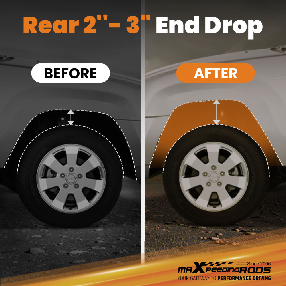 2-3 Rear Drop Shackle Lowering Kit compatible for GMC Sierra 1500 1/2 Ton 07-2018