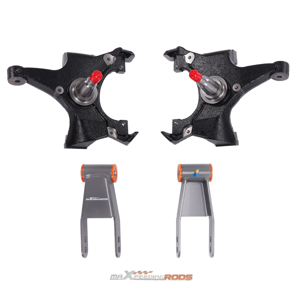 Front 2 Rear 1-2 Drop Kit compatible for Chevrolet GMC C1500 88-98 Drop Spindles+shackle
