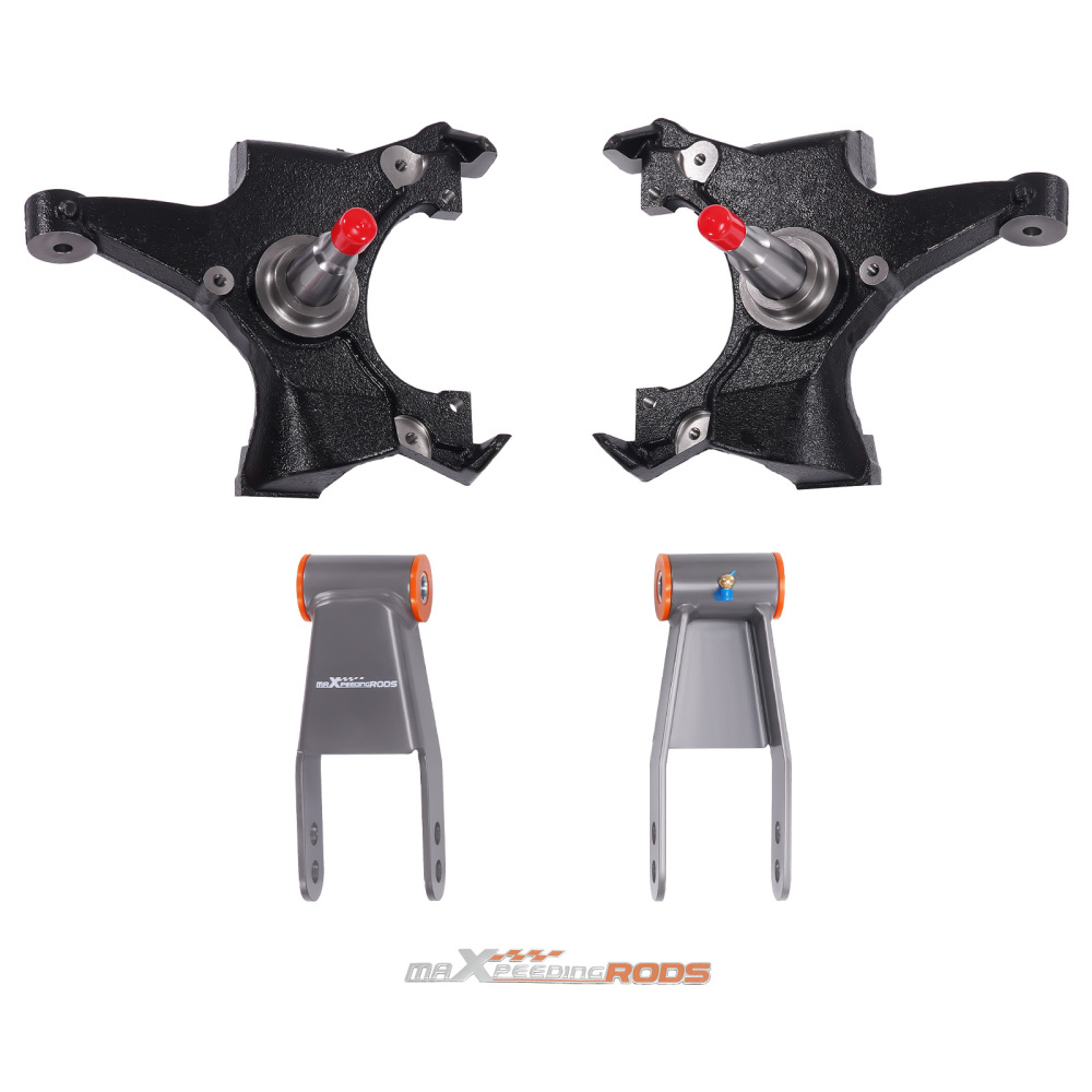 Front 2 Rear 1-2 Drop Kit compatible for Chevrolet GMC C1500 88-98 Drop Spindles+shackle