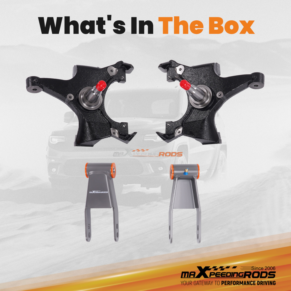 Front 2 Rear 1-2 Drop Kit compatible for Chevrolet GMC C1500 88-98 Drop Spindles+shackle