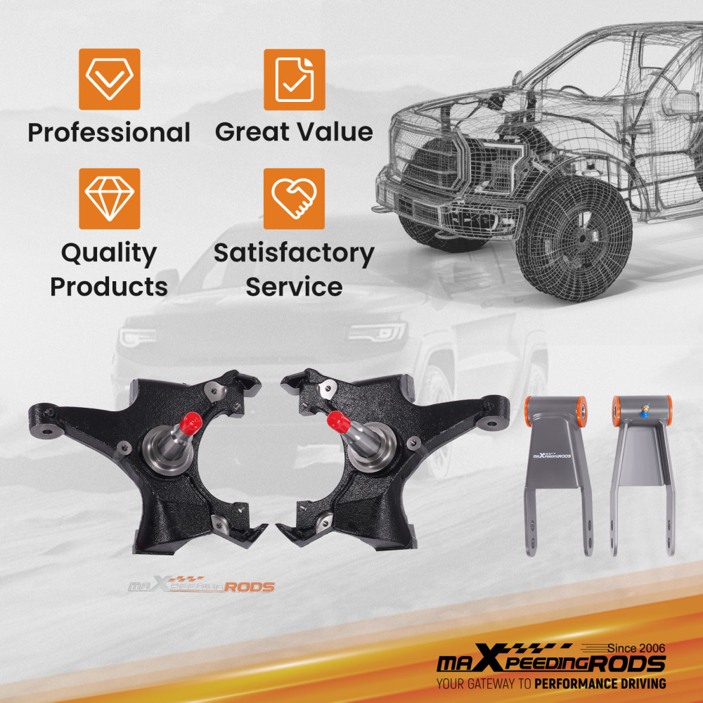 Front 2 Rear 1-2 Drop Kit compatible for Chevrolet GMC C1500 88-98 Drop Spindles+shackle