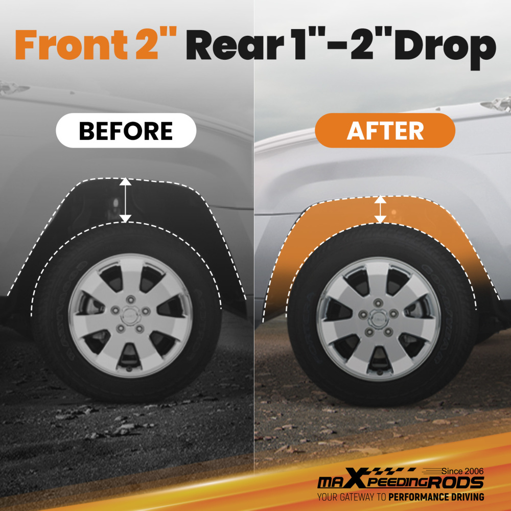 Front 2 Rear 1-2 Drop Kit compatible for Chevrolet GMC C1500 88-98 Drop Spindles+shackle