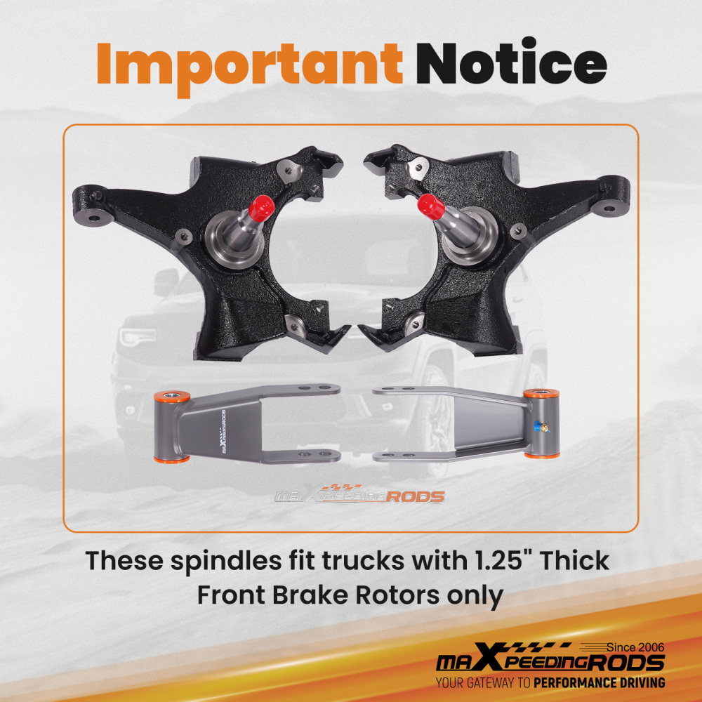 Front 2 Rear 1-2 Drop Kit compatible for Chevrolet GMC C1500 88-98 Drop Spindles+shackle