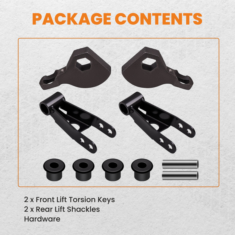 Front Rear Lift Kit Torsion Keys Shackles 3-2 inch compatible for Dodge Durango 1998-2003 4WD