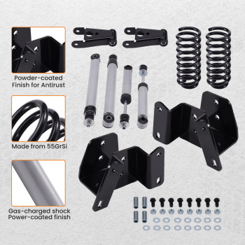 3 Drop Lowering Springs 4 Shackles Hangers Shocks Kit compatible for Ford F100 F150 73-79