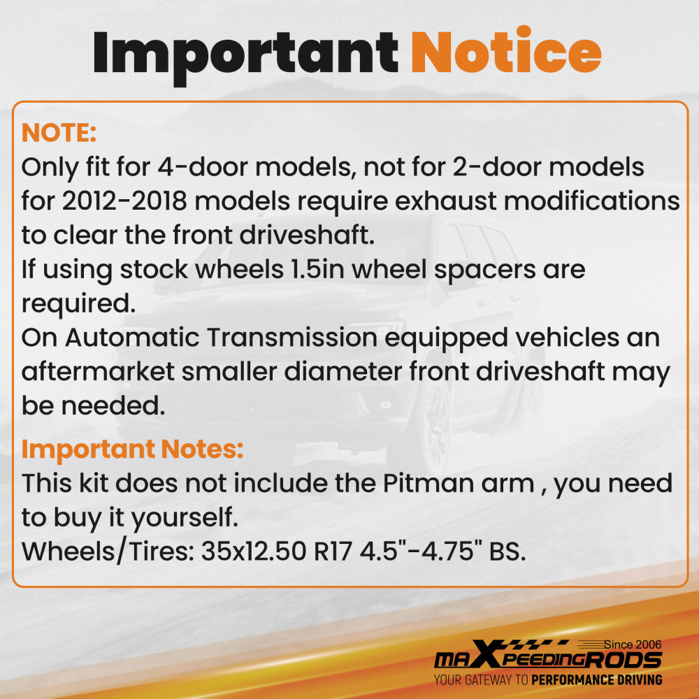 4in Lift Kit w/ Shocks compatible for Jeep Wrangler JK Unlimited 4-Door 2007-2018