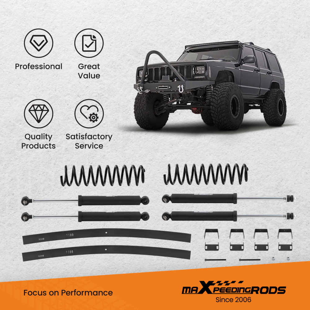 3 Lift Kit w/ Nitrogen Shocks compatible for Jeep Cherokee XJ 2WD/4WD 1984-2001