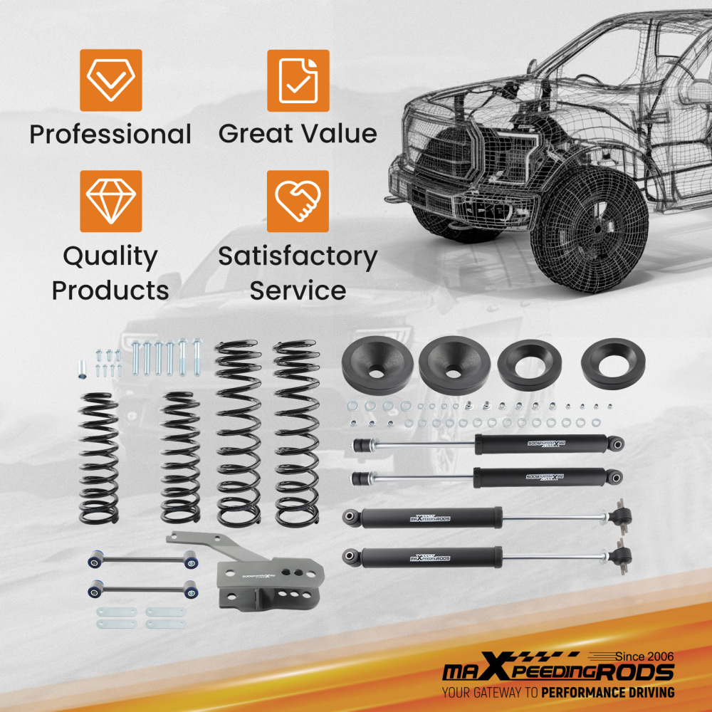 3.25 Lift Kit compatible for Jeep Wrangler JK 4-Door 2007-18 Coil Springs Shocks Bracket