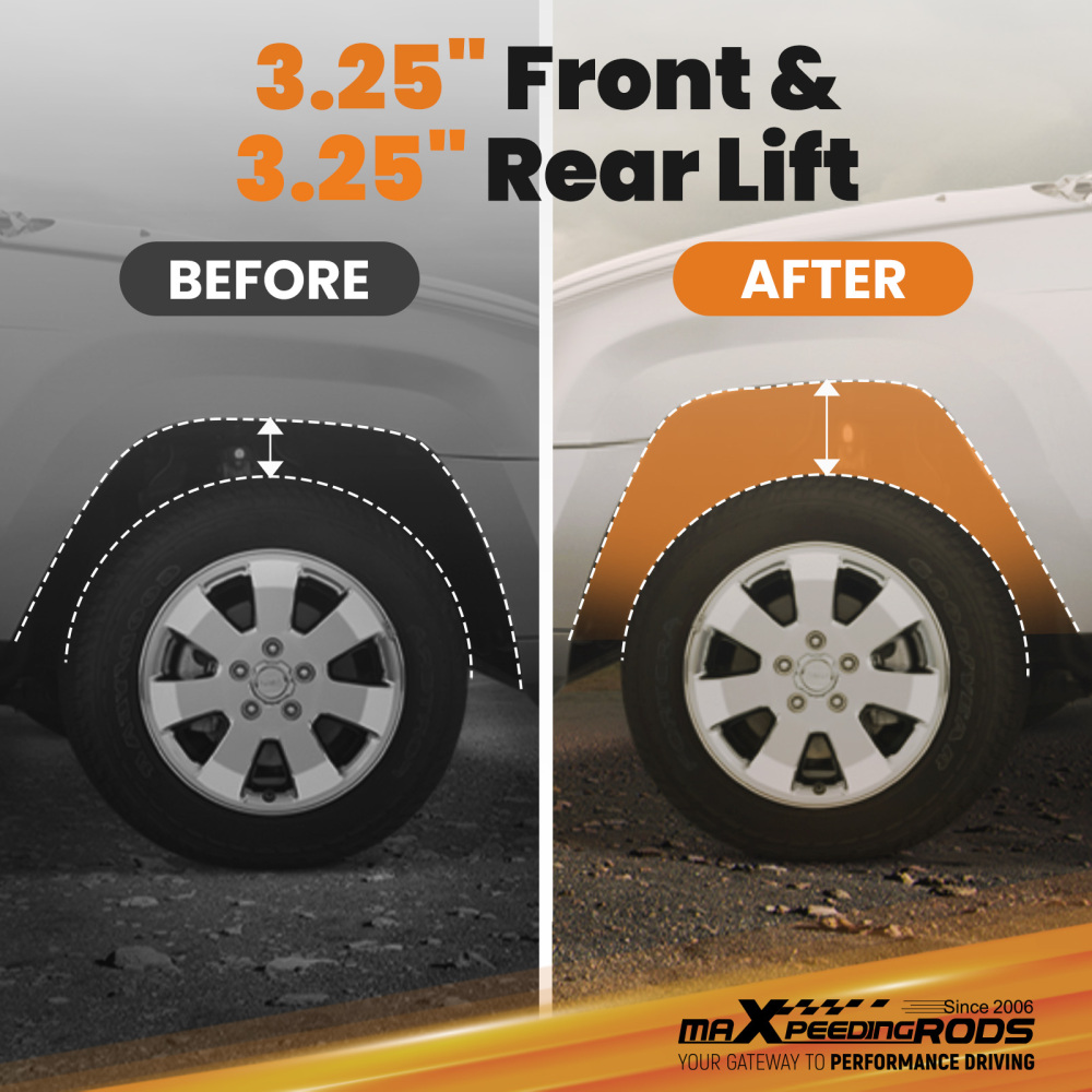 3.25 Lift Kit compatible for Jeep Wrangler JK 4-Door 2007-18 Coil Springs Shocks Bracket