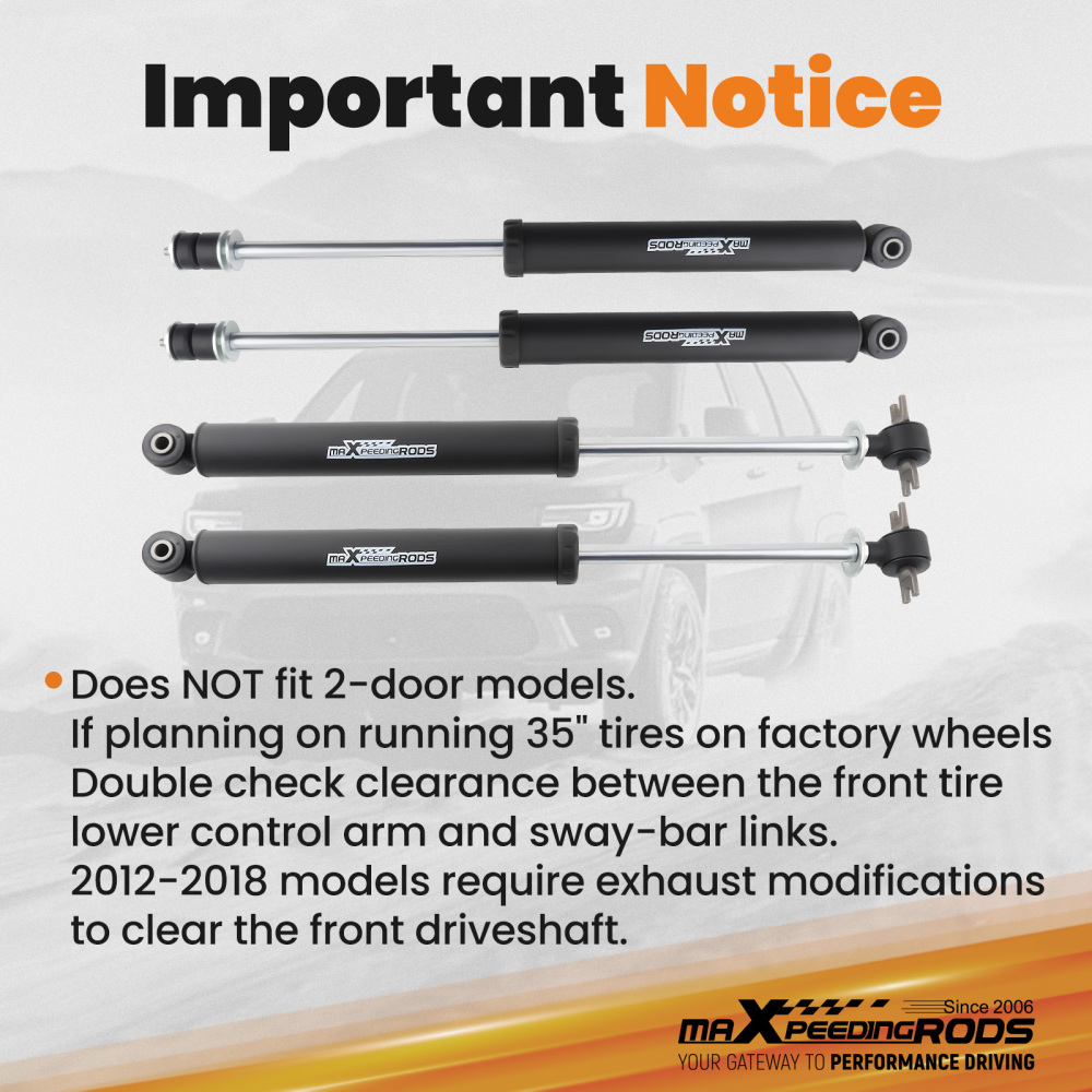 3.25 Lift Kit compatible for Jeep Wrangler JK 4-Door 2007-18 Coil Springs Shocks Bracket