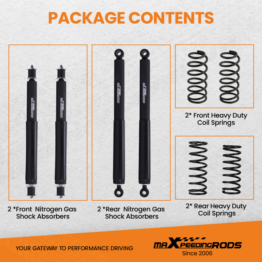 2 Lift Kit Coil Springs + Shocks compatible for Nissan Patrol GQ Y60 GU Y61 1988-2016