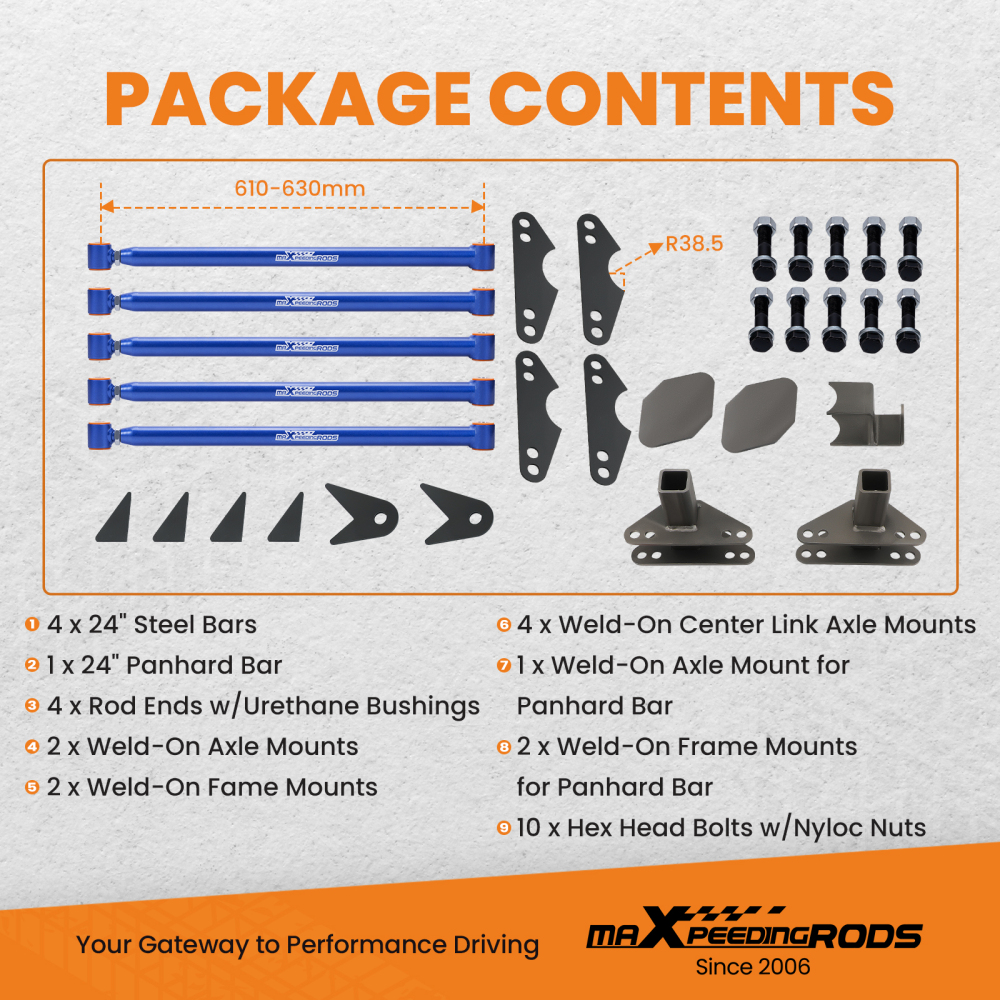 Universal Rear Weld On 4 Link Suspension Lift Kit Heavy Duty 24 Steel Bars Blue