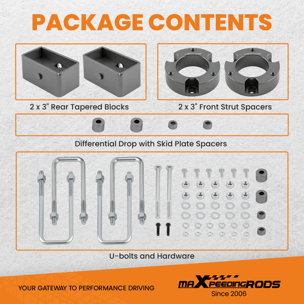 maXpeedingrods 3 Front 3 Rear Lift Kit Compatible for Toyota Tacoma 6LUG 2WD1995.5-2004 Diff Drop