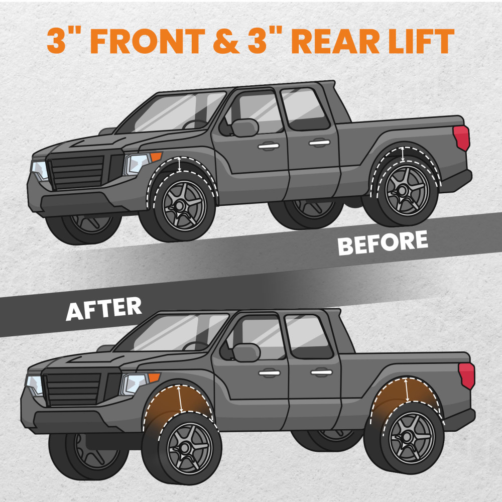 3 Front 3 Rear Full Leveling Lift Kit compatible for Toyota Tacoma 2005-2023 6-Lug