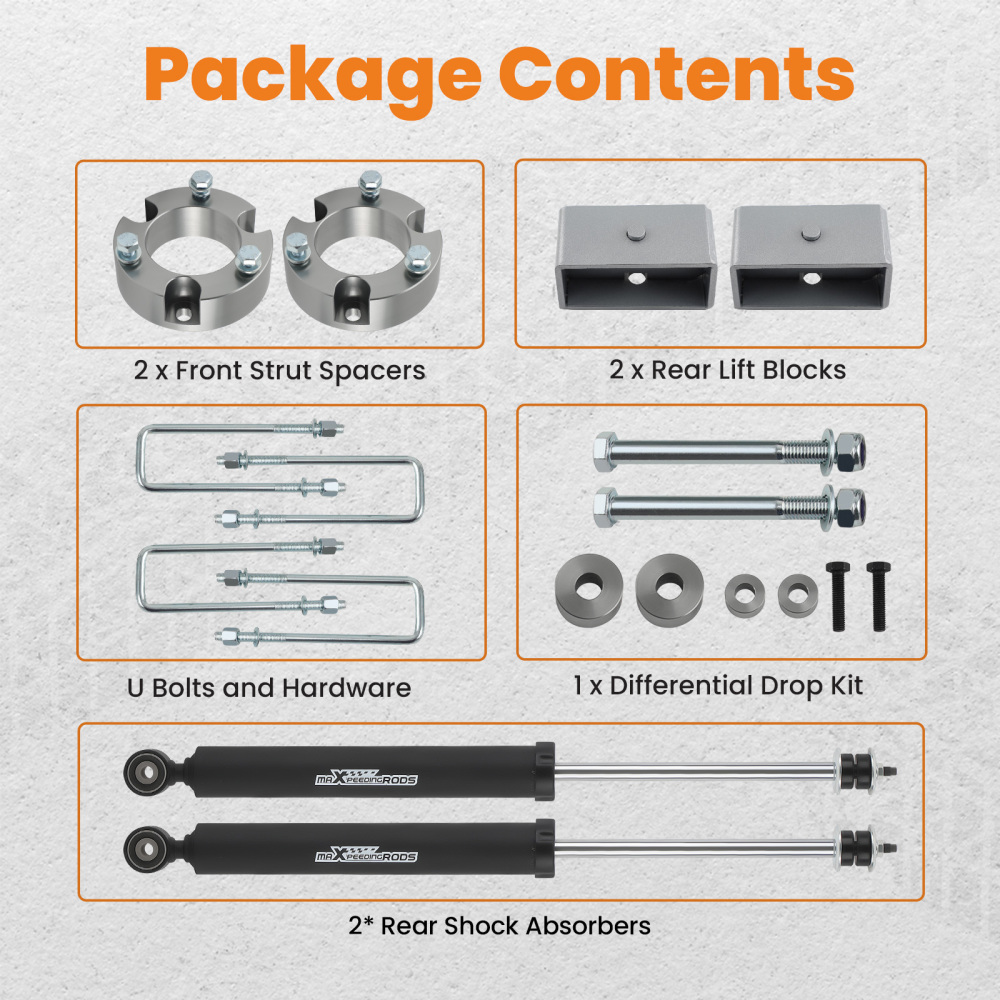 3 Front 3 Rear Leveling Lift Kit w/ Shocks compatible for Toyota Tacoma 4WD 2005-2023