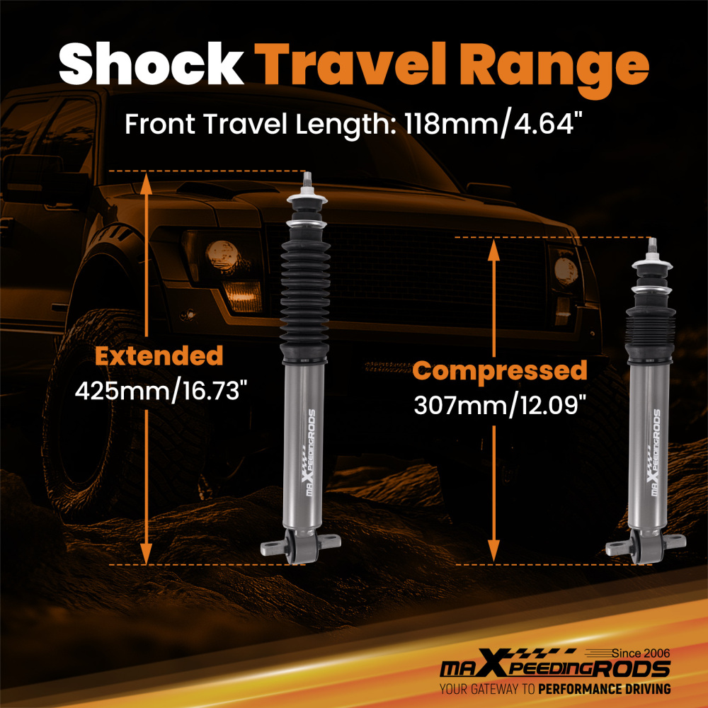Front Performance Shocks compatible for Ford F150 97-03 3-5 Drop Lowering Kit Pair