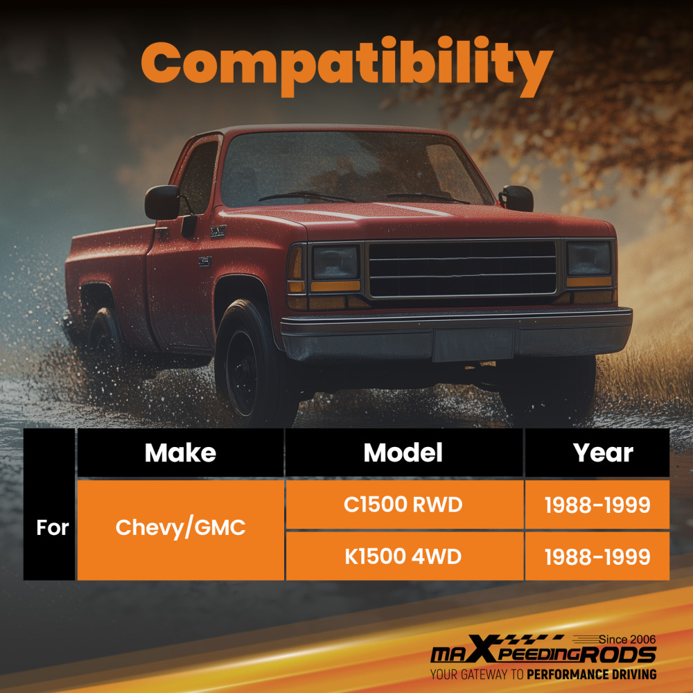 Twin-Tube Rear Lift Shocks compatible for Chevrolet GMC K1500 C1500 88-99 4WD RWD 4-6