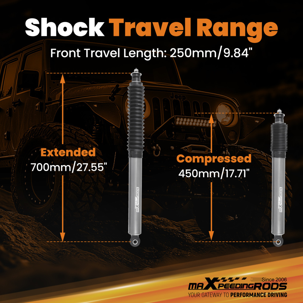 Front Shocks compatible for Jeep Wrangler JK 2007-2018 with 0.5-2.5 Leveling Lift