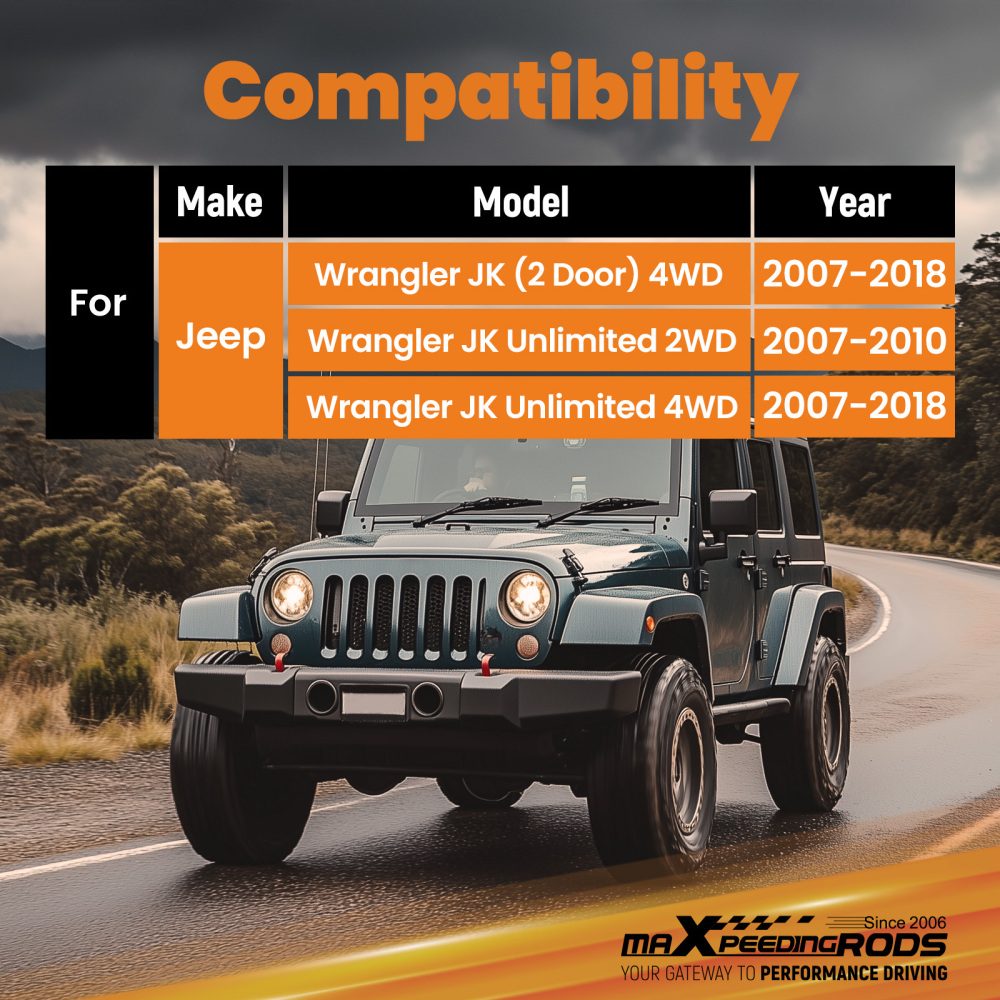 Pair Front Shock Absorbers compatible for Jeep Wrangler JK 2007-2018 with 3